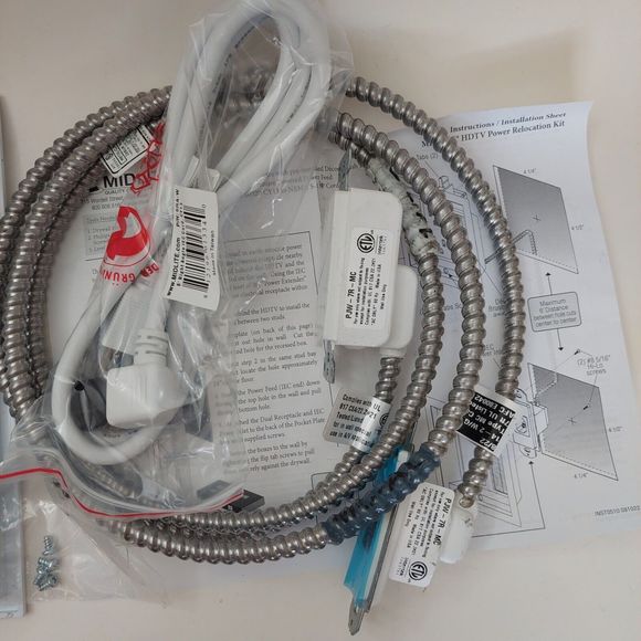 IWPE-7R2-MC HDTV Power Relocation Kit Double Gang Metal Clad Power Cable 7' PJW - Picture 8 of 15